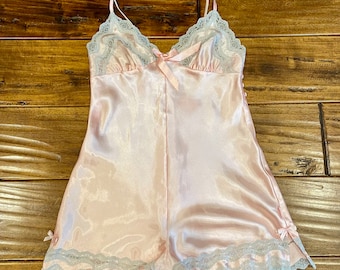 RARE Vintage Satin Teddy Romper lingerie wedding honeymoon anniversary