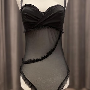 Black sheer teddy / thong back bodysuit teddy nightwear