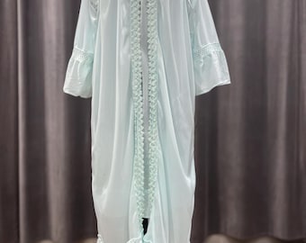 Conjunto de bata y camisón vintage: conjunto de camisón y bata de nailon verde menta.