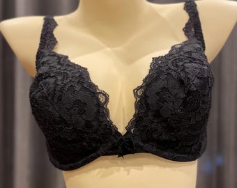 Vintage Victoria’s Secret bra: black 34D lace and satin bra
