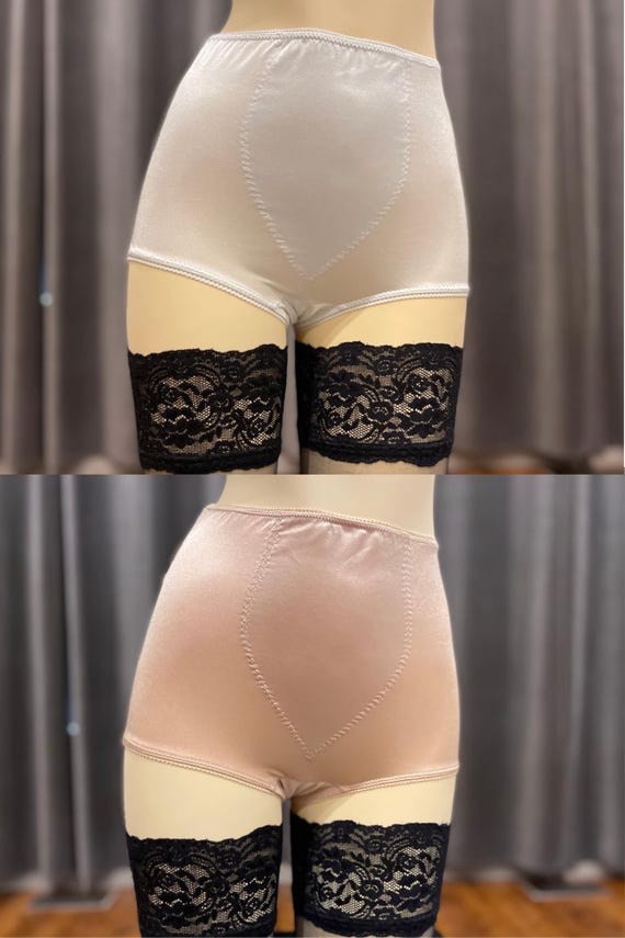 Conjunto de bragas de cintura alta de satén elástico retro: