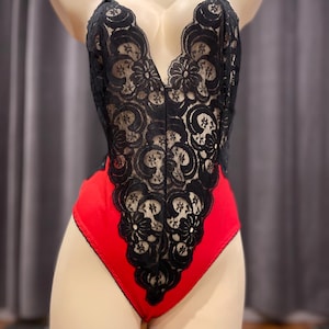 Rare Vintage Teddy / Kayser nylon and lace Teddy bodysuit lingerie