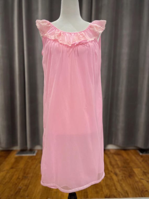 Vintage Pink Nightgown Louis Jean Pink Nylon and Chiffon