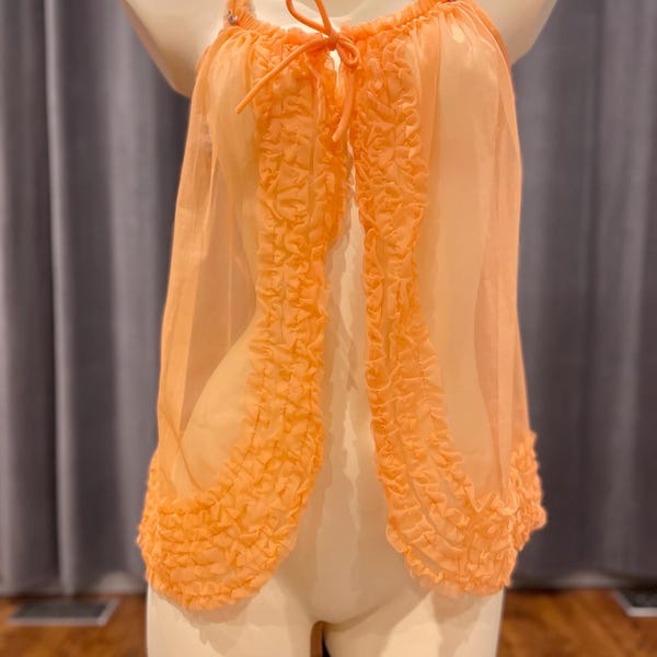 Vintage sheer orange babydoll nightie: boudoir pinup maternity lingerie