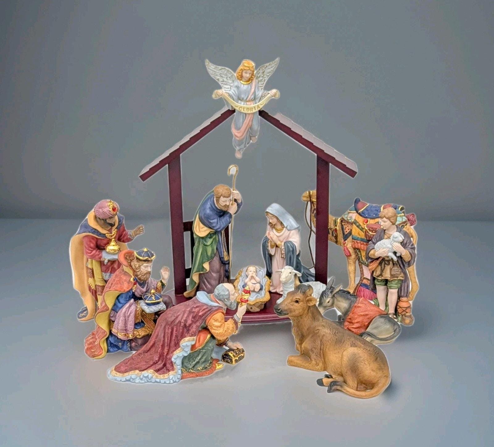 Kirkland Nativity Set 13 Pieces Gold Christmas Creche Vintage