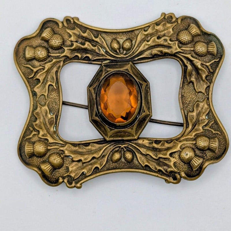 Vintage/Antique Art Nouveau Thistle Carnelian Brooch 2