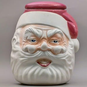 Vintage MCM kerstman blaasvorm koektrommel jaren 60