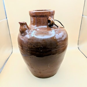 Vintage Terra Cotta Krug mit Ausguss Öl Ahornsirup 24,5 cm 2 Griffe