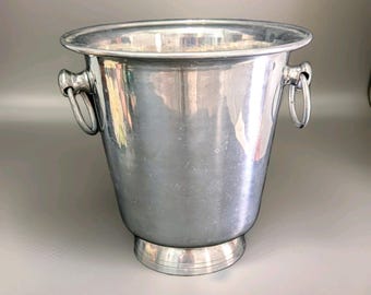Large Vintage Aluminum Ice Champagne Bucket Ring Handles 9.75 In