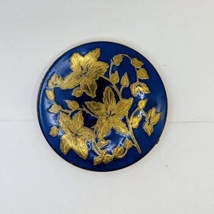 Rex Fifth Avenue 1950's Cobalt Gold Floral Mirrored Compact With Powder 4"