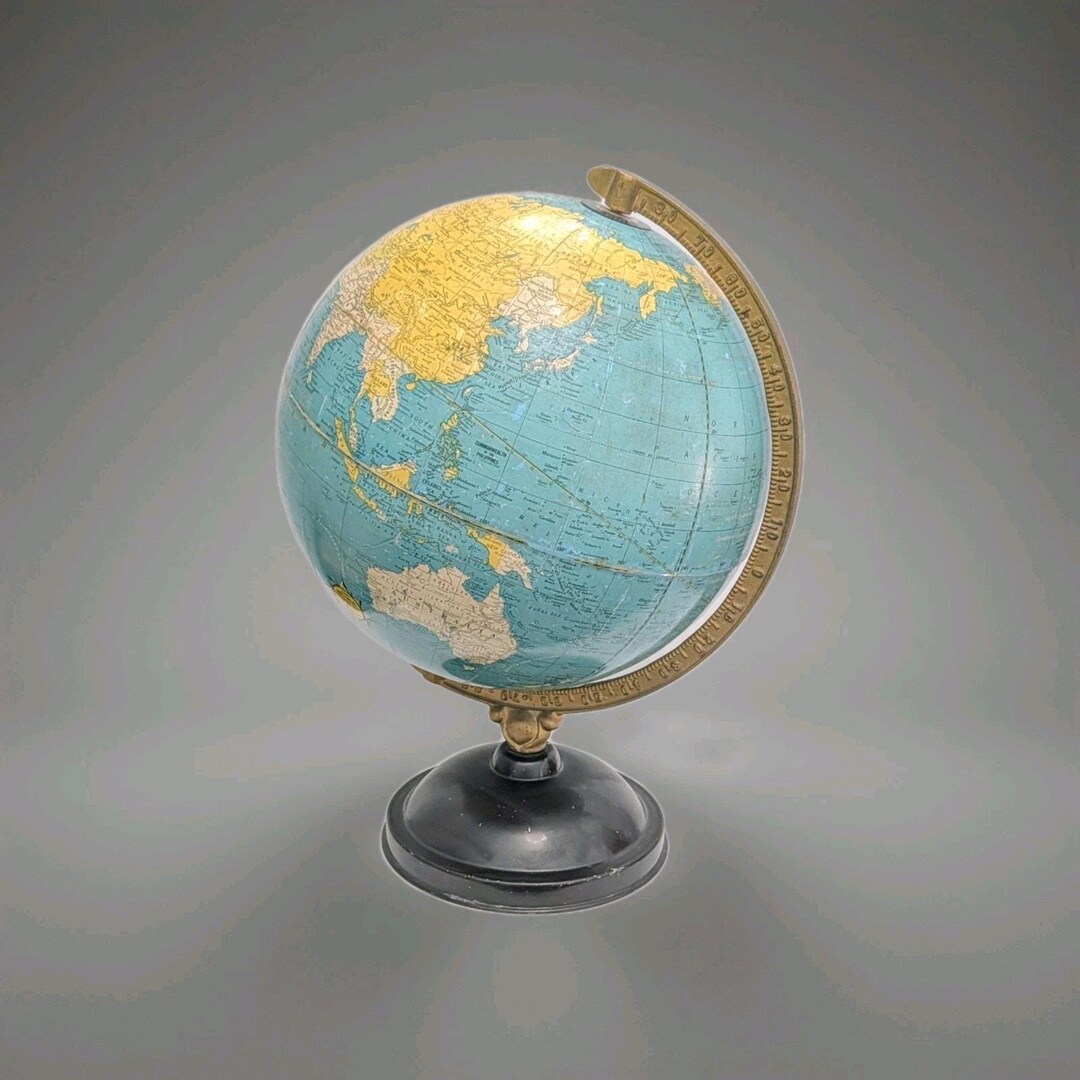 Vintage 1960s MCM Cram's Imperial World Globe Brass and Metal Stand 17 ...