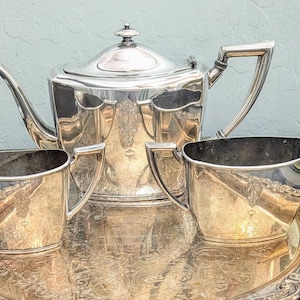 Oneida Community Bird Of Paradise Art Deco-stil Silverpläterad teservis i tre delar