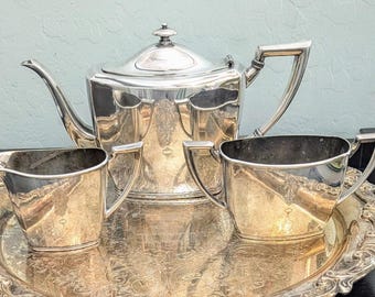 Oneida Community Bird Of Paradise Art Deco Style Silverplate Three Piece Tea Set