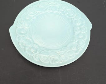 RARE Metlox Cake Plate Beau Celadon 13 In Matte Blue Pheasant