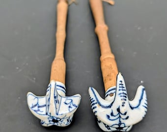 Meissen Blau Zwiebel Schokolade Schneebesen PAAR Küchen Utensil Rührer Antik
