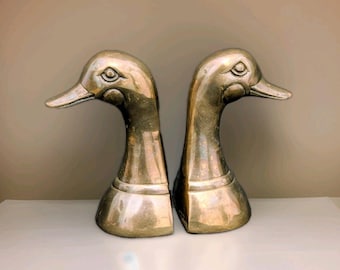 MCM Solid Brass Duck Head Bookends 6-3/8” High Pair