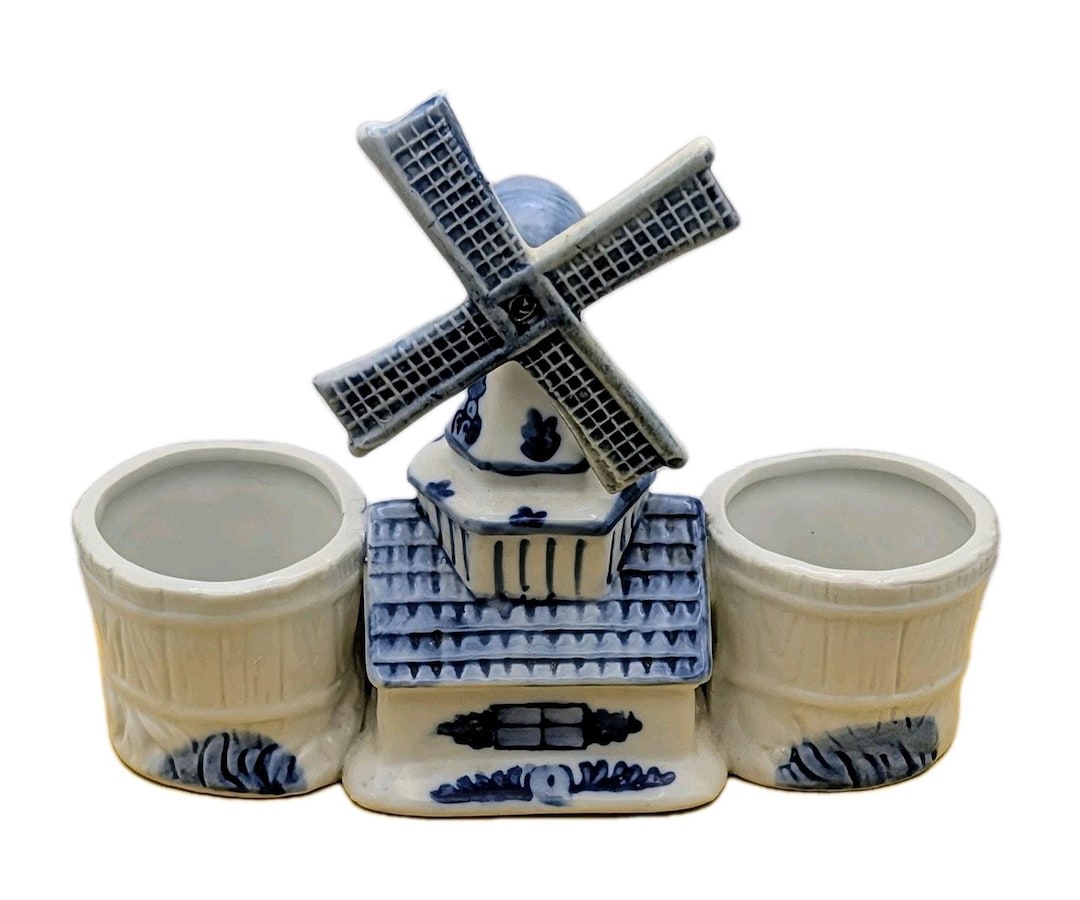 Porcelain Bloom-rite Delft Style Double Planter Blue & White 7.75 X 6. ...