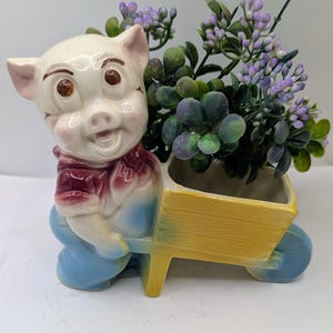 Miniatyrplanter i porslin/bisque, 1950-talsstil, blågul