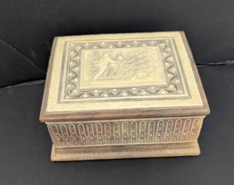 Vintage Incolay Stone Jewelry Box Lady Dragonette Fantasy Series