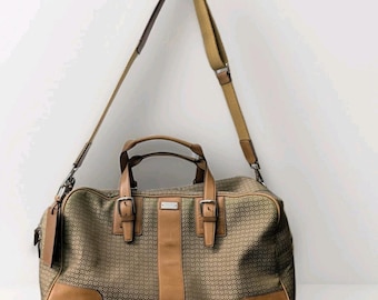 Torba podróżna Coach Signature C Monogram Weekender ze skórzanymi wykończeniami w kolorze jasnobrązowym i zielonym RZADKA