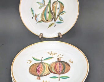 Naaman Israel Fine Porcelain MCM Design Salad Plates Set of 6 Gold Trim Vintage