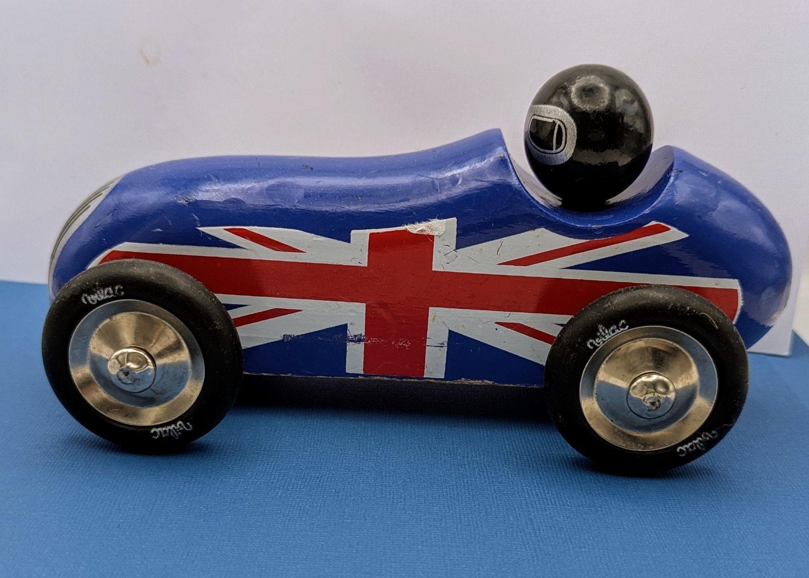 Vilac Wooden French Racing Car Model With Union Jack Vintage 7.75
