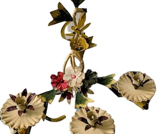 Vintage Italian Tole Floral 3 Arm Sconce Multicolor Flower Garden Chippy Shabby