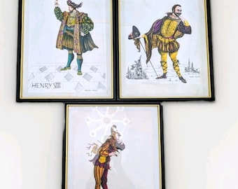 Commedia Dell'Arte, Serie 3: Arlequín, Enrique VIII, Grabado de Malviolo, Láminas enmarcadas