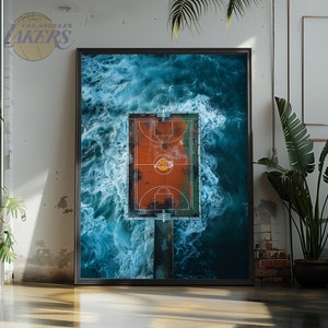 Los Angeles Lakers Poster Print Art, creative gift idea for NBA basketball supporters and LA fans, wallart &#39;wave&#39; FanArta collection