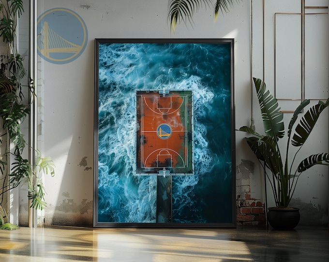 Featured listing image: Golden State Warriors Poster Print Art, creative gift idea for NBA basketball supporters and SF fans, wallart 'wave' collection