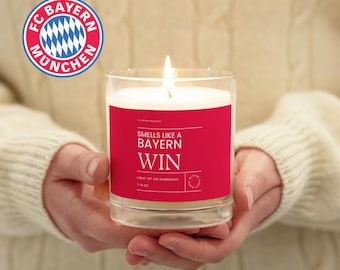 FC Bayern München glass jar soy wax candle, decoration gift for football supporters and Munich soccer fans, smells like a win deco candle