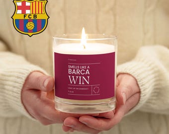 FC Barcelona glass jar soy wax candle, creative gift decoration for football supporters and Barça soccer fans, smells like a win deco candle