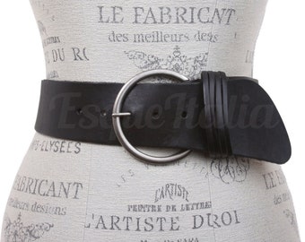 Ceinture bohème ronde et durable en cuir pleine fleur concho pour femmes, taille haute de 3 po. de large, ceinture vintage tendance pour femmes