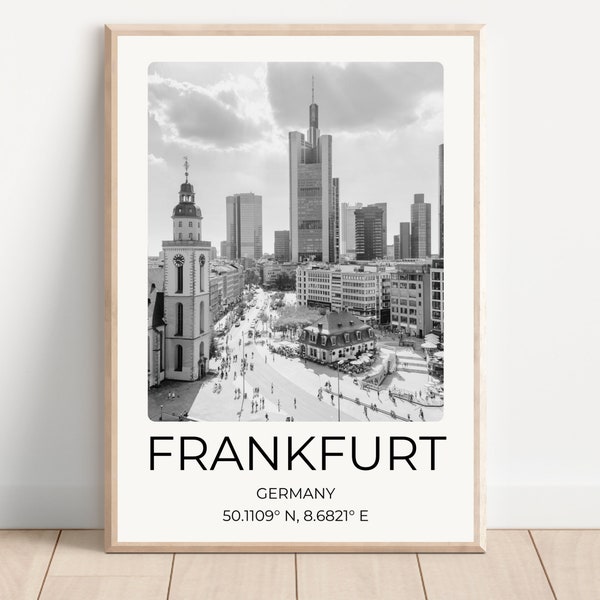 Frankfurt Poster Frankfurt Wall Art Travel Posters Frankfurt Travel Poster Germany Wallart illustrative poster black and white decorer