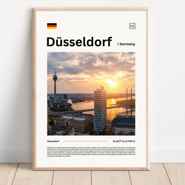 Düsseldorf Poster Deutschland Stadt Poster Reisegeschenk NRW Poster Geschenk für Reise Düsseldorf Wall Art Print Düsseldorf Rhein Poster