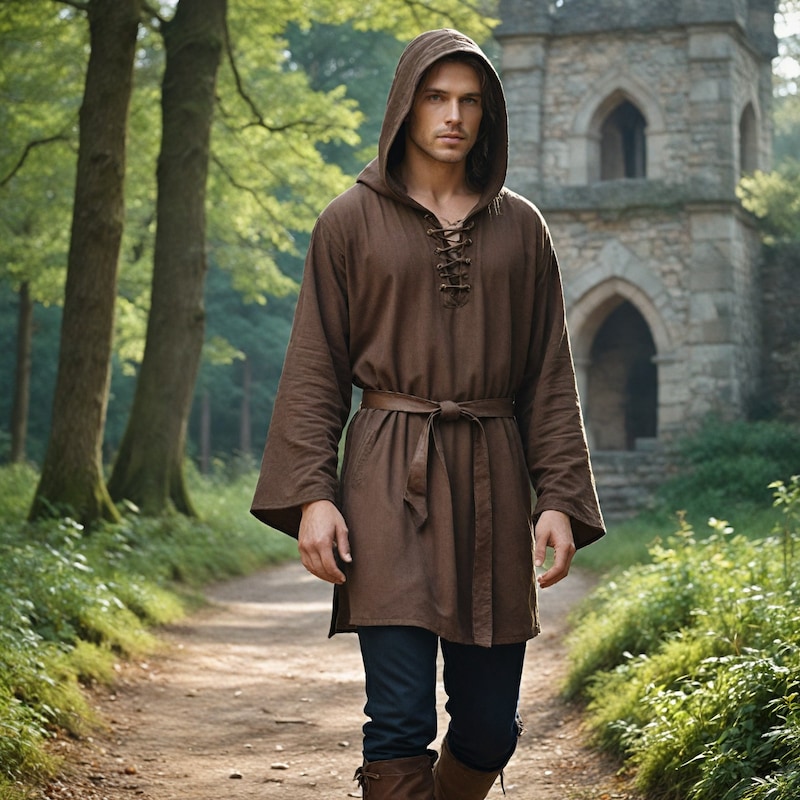 Mens Medieval Prince Hooded Robe Adult Costume Male main image 1