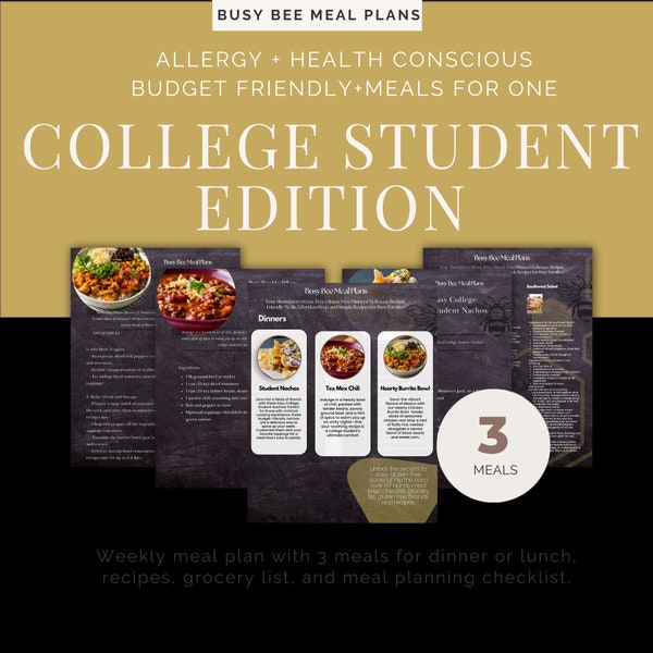 College Edition - Budget Friendly - Comfort Food - Meal Plan w/ Meal Prep Checklist, Grocery List, Recipe Cards, Nutrition, Tips & Tricks