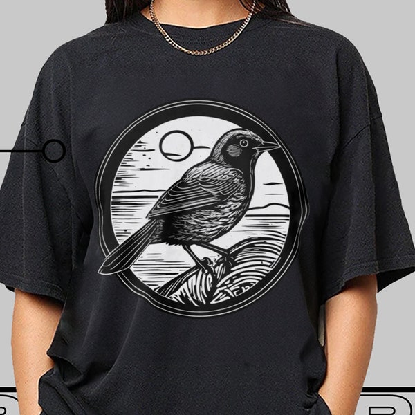 Vintage Bird tshirt, Bird linocut tee, Bird Watching Shirt, Gift for Bird Watcher, Retro Bird tshirt, Bird Lover Shirt, Cute Bird