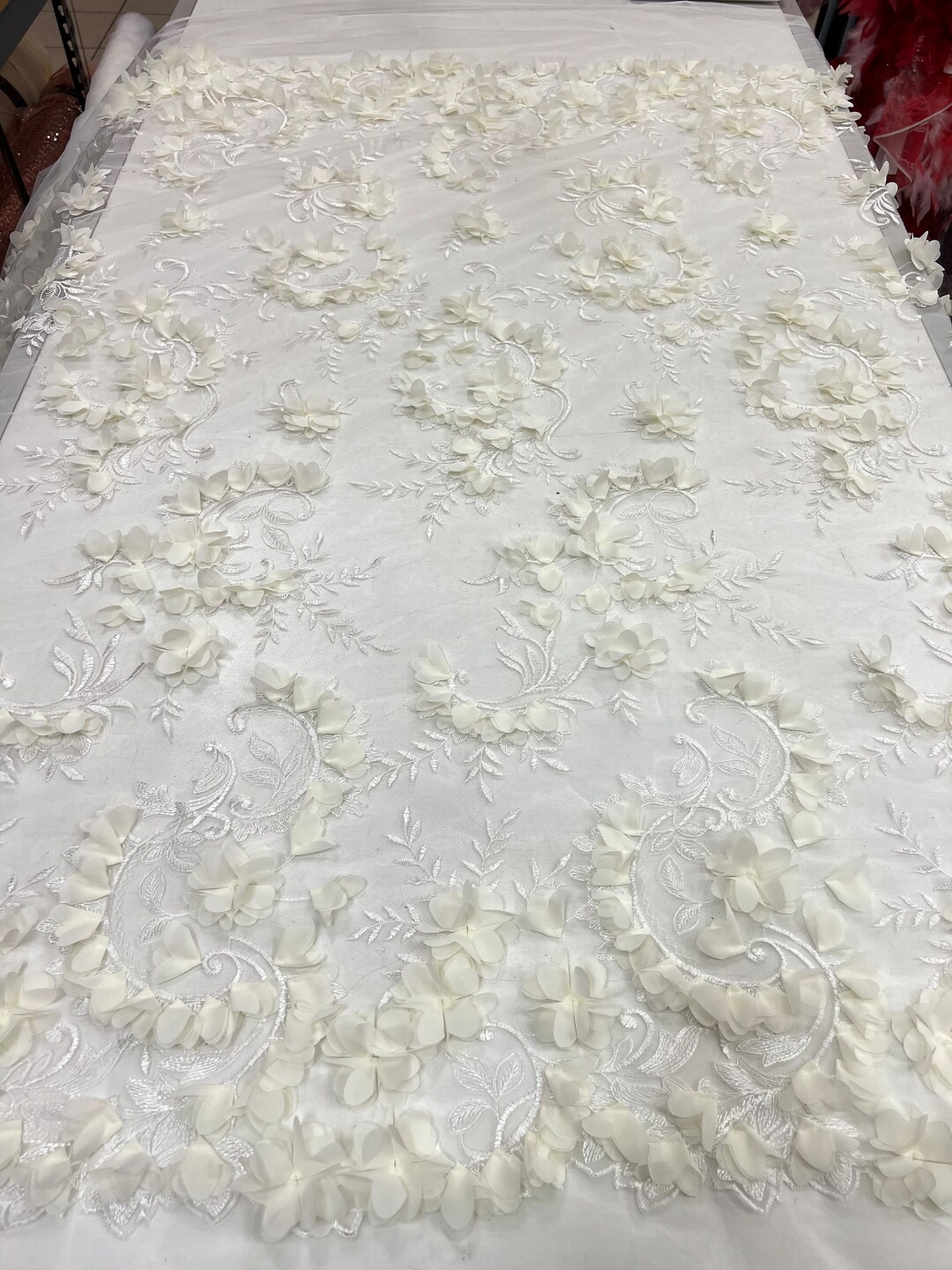 D Flower Off White Lace D Chiffon Fowers And Emberoidery On Super
