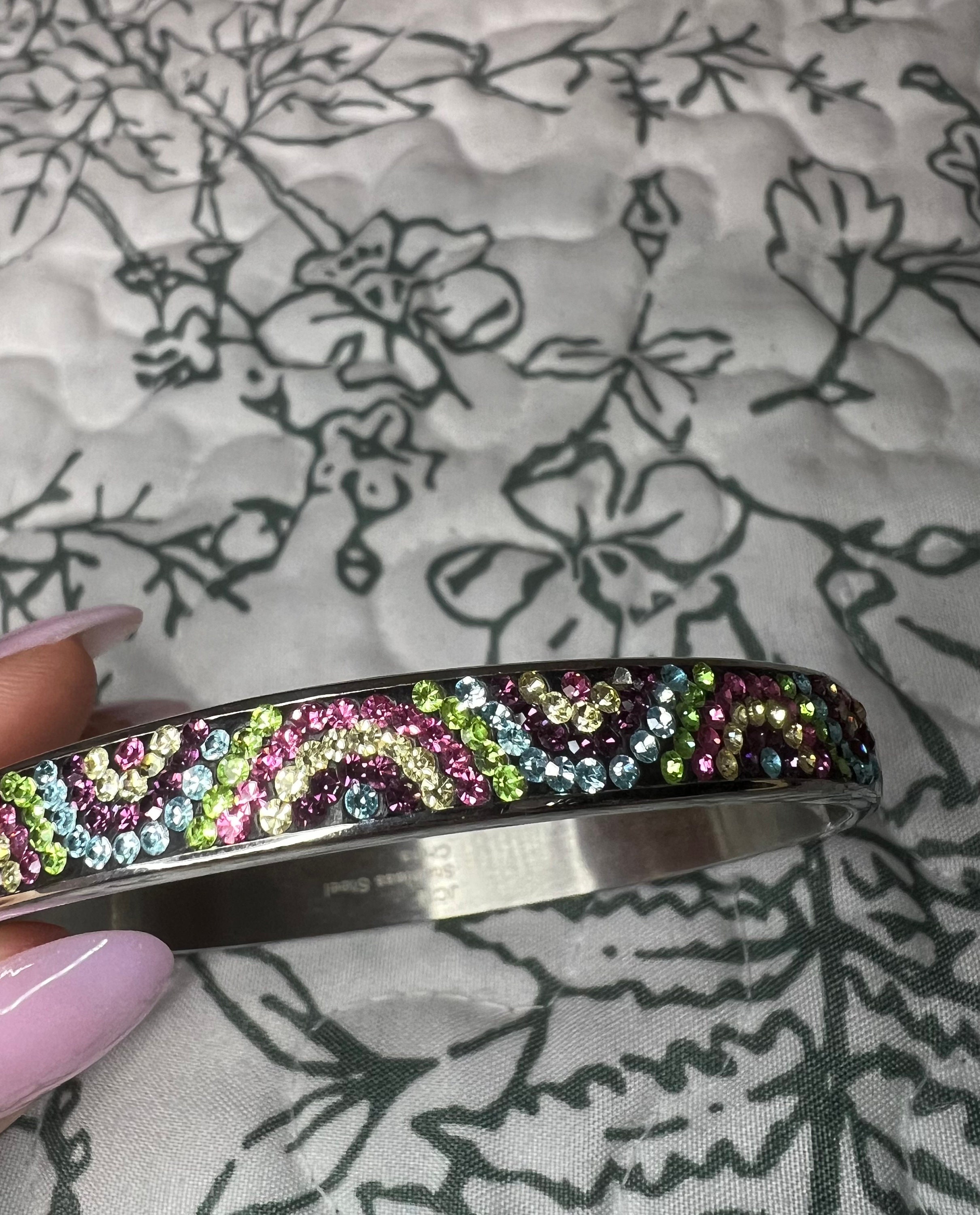 JCM Stainless Steel Bangle Multi colored Crystals Pre owned Great Condition Etsy Canada