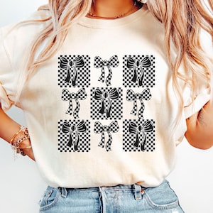 Checkered Bow Coquette Comfort Colors® T-Shirt image 1