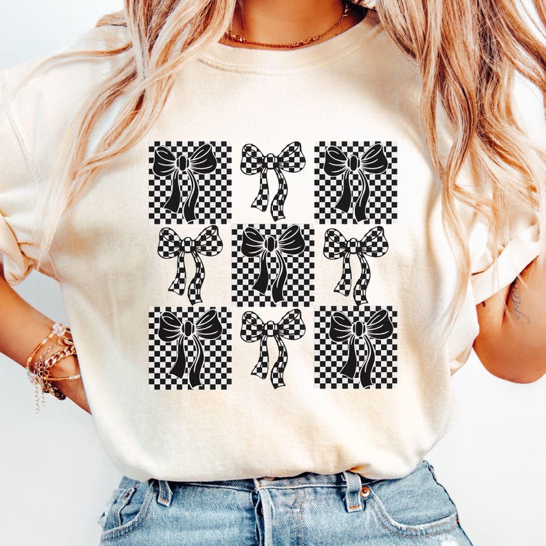 Checkered Bow Coquette Comfort Colors® T-Shirt image 1