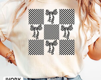 Comfort Colors Checkered Bow Shirt: Coquette Trendy Tee