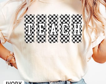 Checkered Teach Shirt: Trendy Brushstroke Teacher Tee