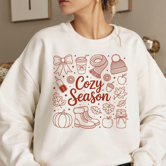Doodle Cozy Autumn Sweatshirt: Pumpkin Fall Comfort Colors Shirt