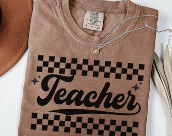 Comfort Colors Checkered Teacher Shirt: Retro Back to School Top