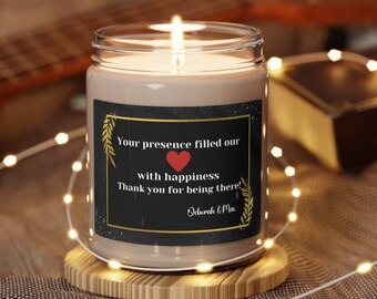 Personalized Thank You Note Scented Soy Candle, 9oz, Gift for Guest