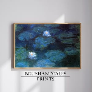Blue Water Lilies Wall Art by Claude Monet – Impressionist Floral Painting Print for Home Decor, Vintage Style Art Gift