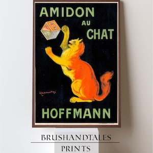 Vintage Amidon au Chat Hoffmann Cat Poster Print – Retro French Kitchen Wall Art Digital Download