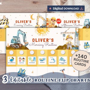 Kids Flip Routine Chart Editable Toddler Chore Chart Age 3+ Printable Bedtime Chart for Kids Morning Visual Schedule Download Canva Template